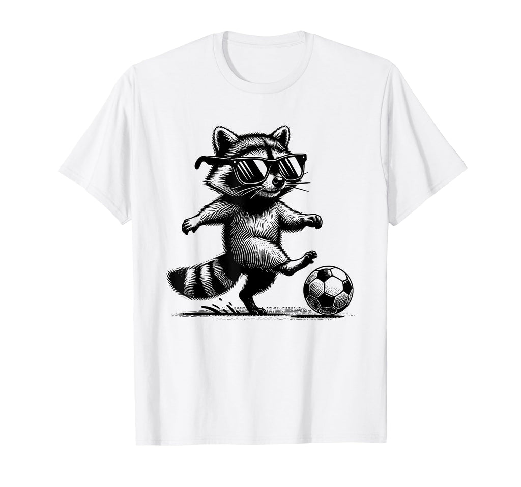 Raccoon Playing Soccer Funny Sports T-Shirt - Casual Everyday Wear Unisex - T-Shirt, Sweatshirt, Hoodie