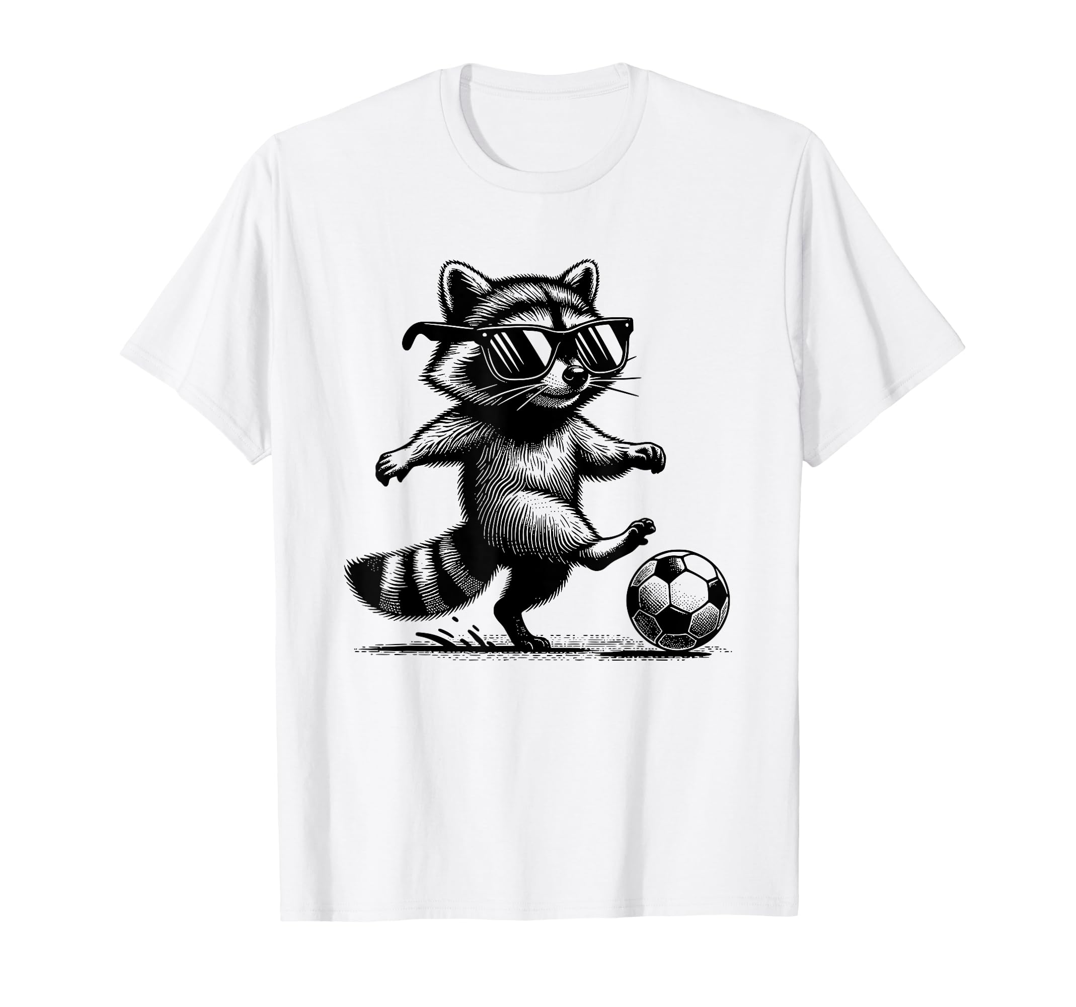 Raccoon Playing Soccer Funny Sports T-Shirt - Casual Everyday Wear Unisex - T-Shirt, Sweatshirt, Hoodie