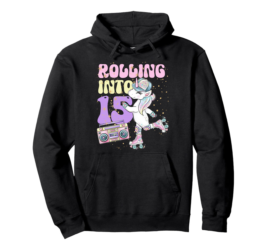 15Th Birthday Roller Skate Party Unicorn Hoodie - Novelty Apparel Unisex - T-Shirt, Sweatshirt, Hoodie