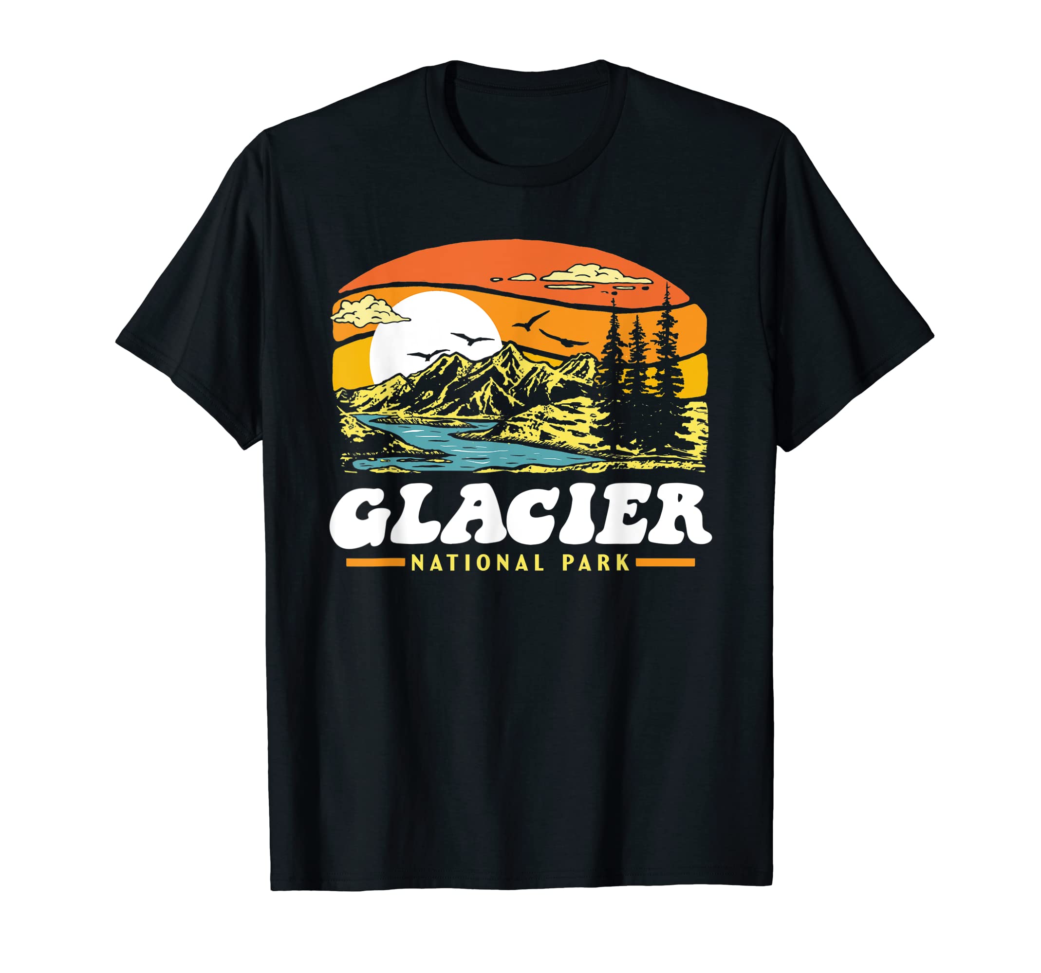 Glacier National Park 80S T-Shirt - Fun Novelty Design for Adults - T-Shirt, Sweatshirt, Hoodie