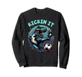Kickin It T Rex Dinosaur Soccer Sweatshirt - Fun Novelty Design for Adults - T-Shirt, Sweatshirt, Hoodie