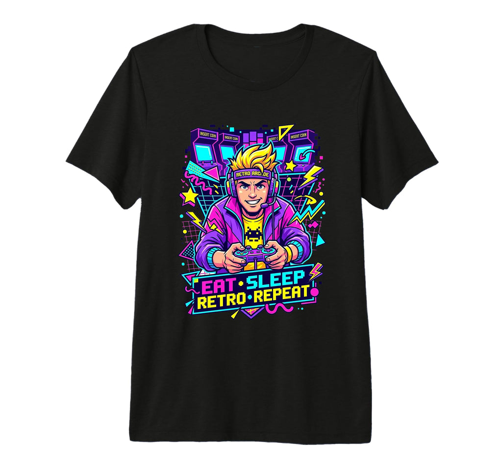 Eat Sleep Repeat 90S Arcade Gamer T-Shirt - Novelty Apparel for Adults - T-Shirt, Sweatshirt, Hoodie