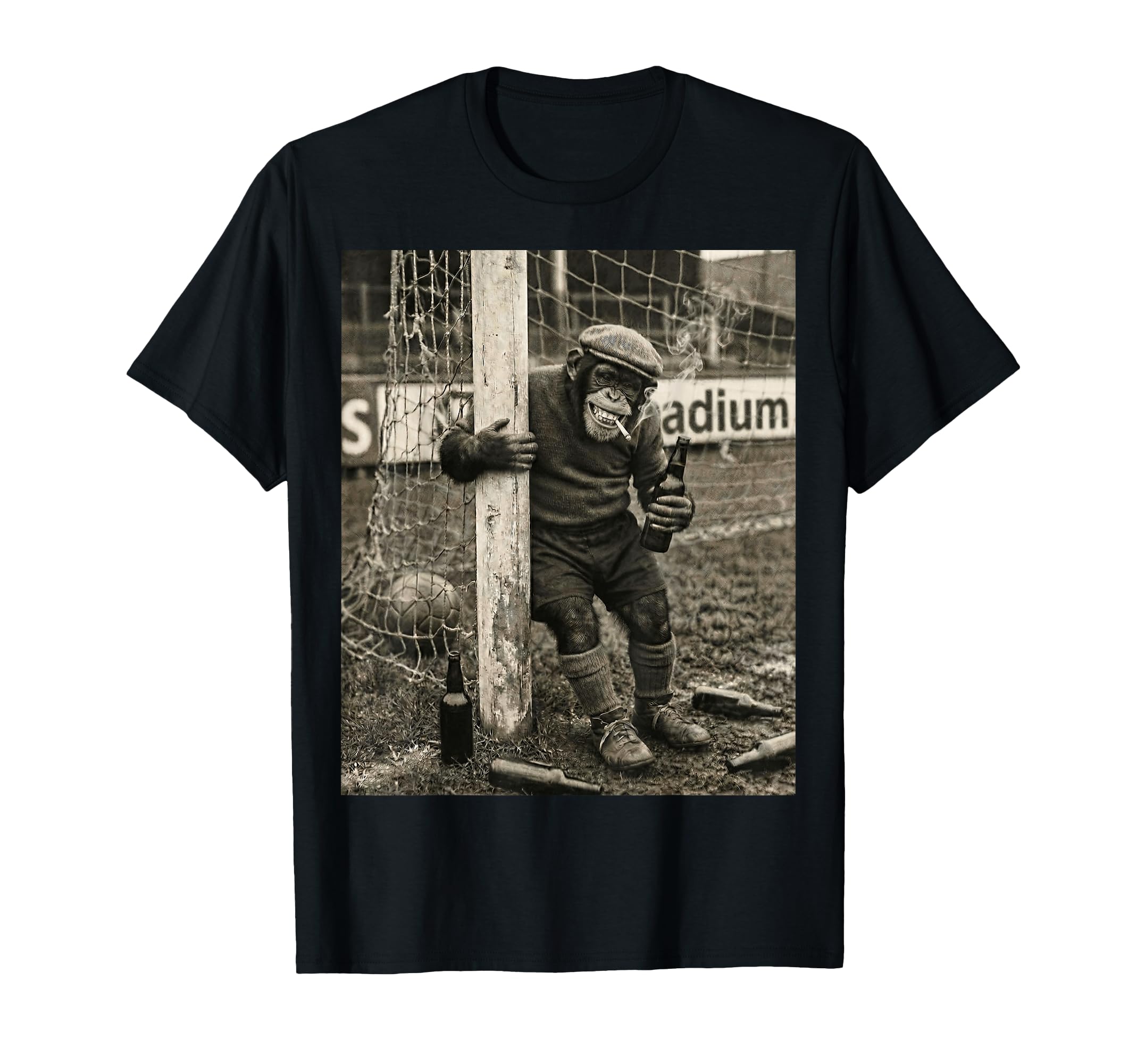 Beer Drinking Smoking Pub Soccer Chimp T-Shirt - Unique Graphic Men Women - T-Shirt, Sweatshirt, Hoodie