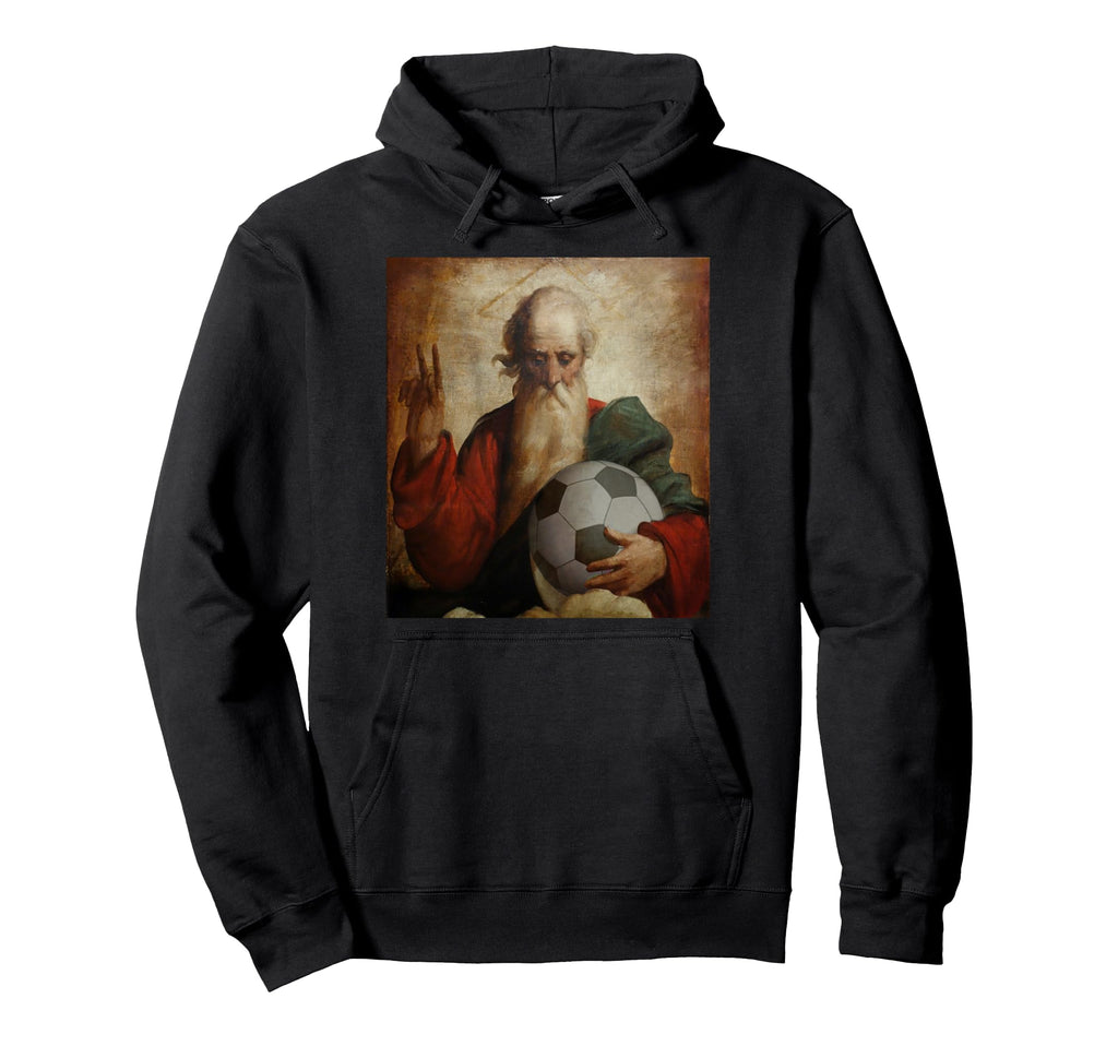 Soccer God Funny Football Sports Art Hoodie - Unique Graphic Men Women - T-Shirt, Sweatshirt, Hoodie