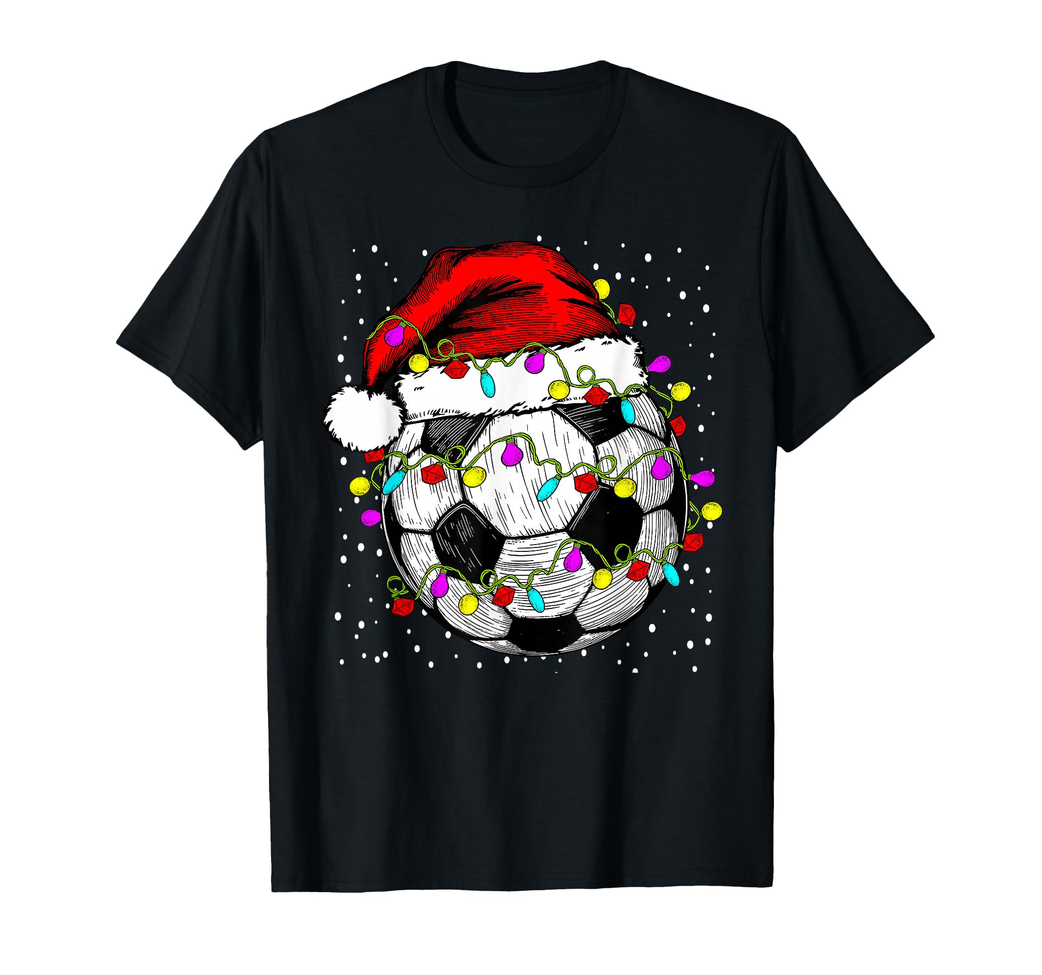 Soccer Ball Santa Hat Lights Coach T-Shirt - Aesthetic Graphic Men Women - T-Shirt, Sweatshirt, Hoodie
