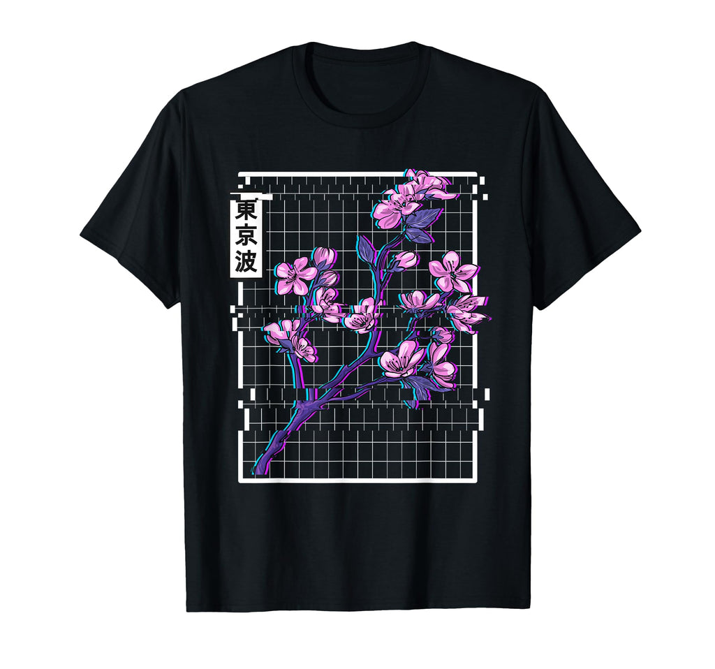 Cherry Blossom Glitch Vaporwave T-Shirt - Unique Graphic Men Women - T-Shirt, Sweatshirt, Hoodie