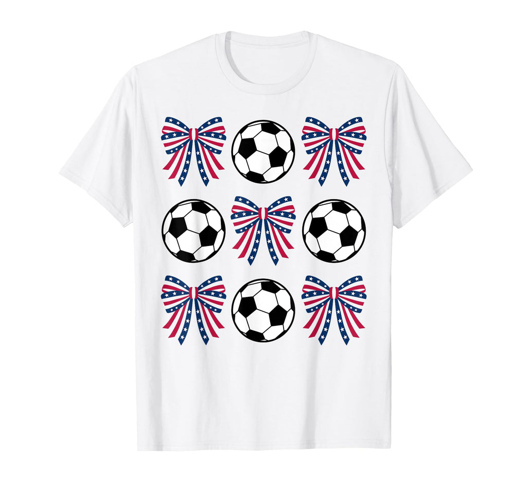 Soccer Ball And Coquette Bows Usa 4Th T-Shirt - Custom Art Print Men Women - T-Shirt, Sweatshirt, Hoodie