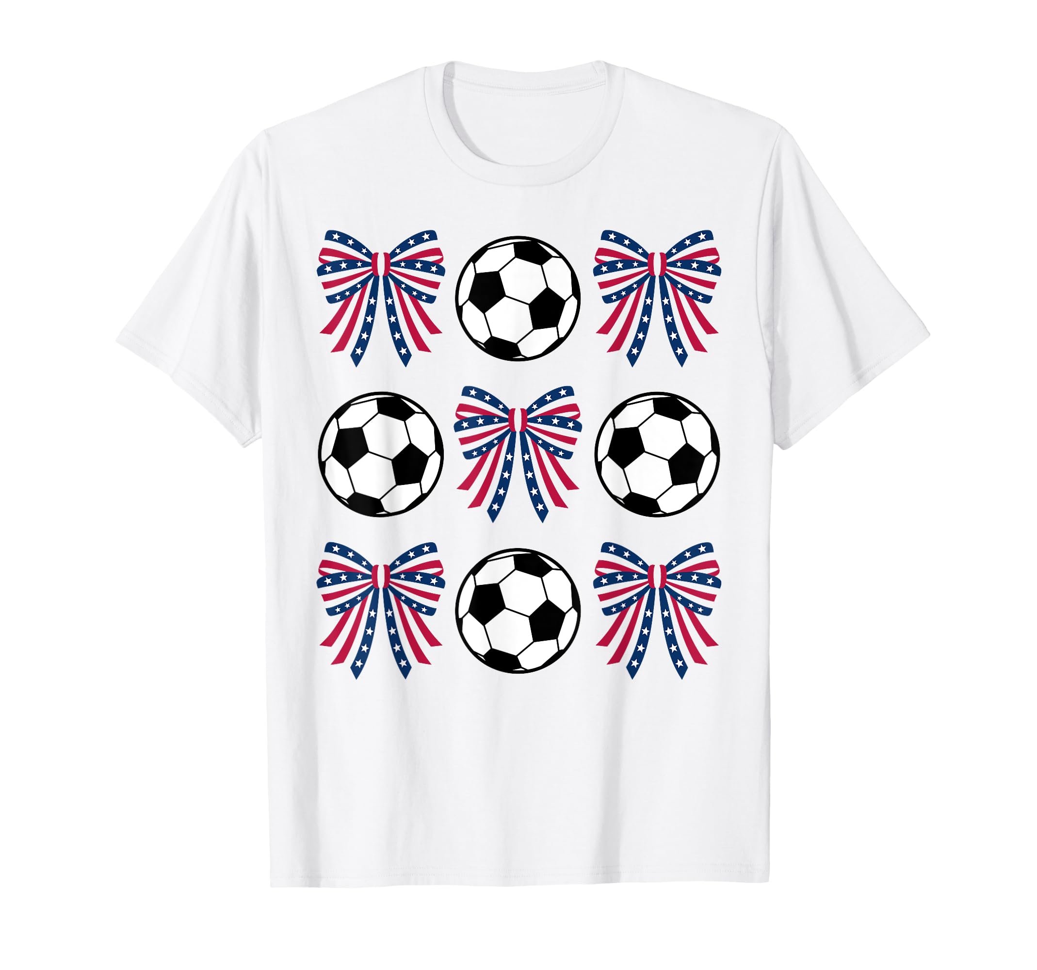Soccer Ball And Coquette Bows Usa 4Th T-Shirt - Custom Art Print Men Women - T-Shirt, Sweatshirt, Hoodie