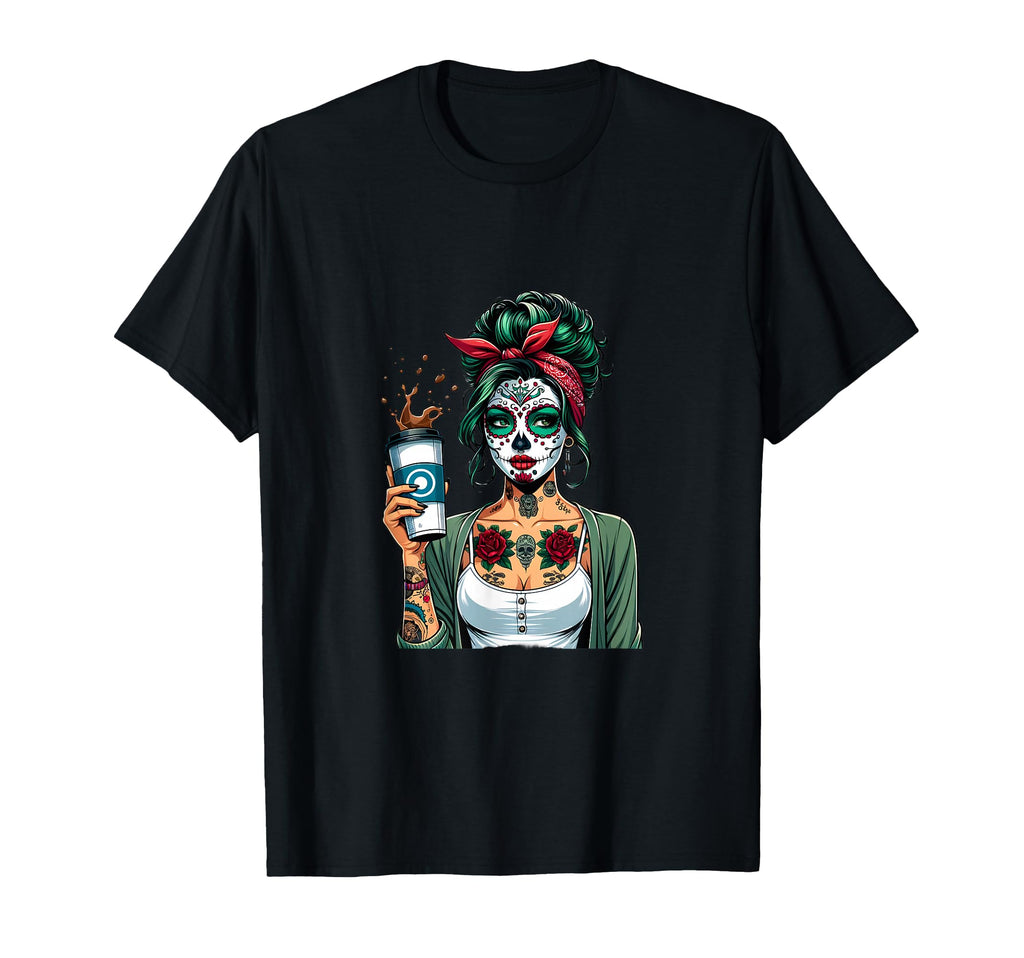 Diva Coffee Skull Make Up Pin Up T-Shirt - Fun Novelty Design Unisex - T-Shirt, Sweatshirt, Hoodie