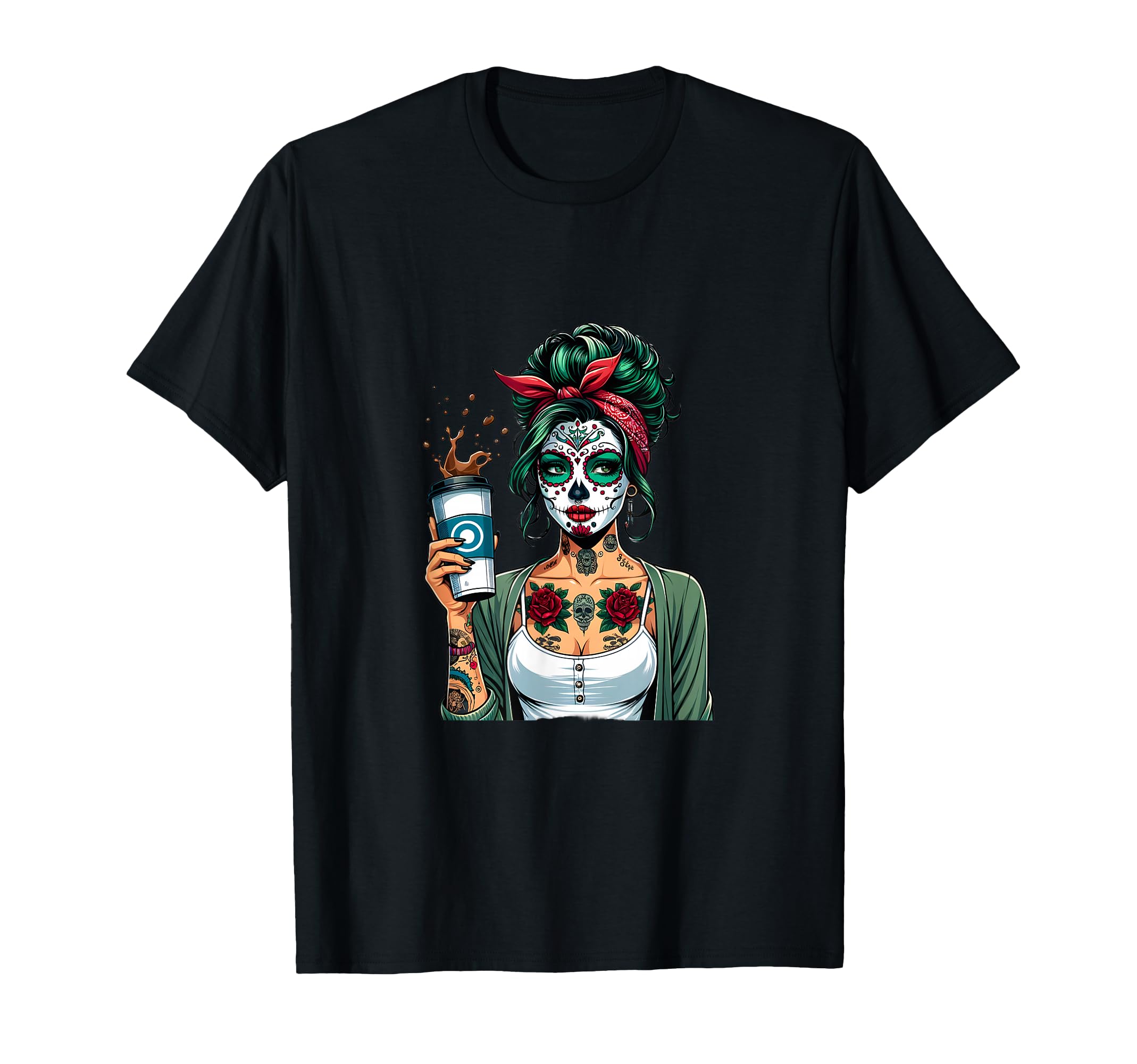 Diva Coffee Skull Make Up Pin Up T-Shirt - Fun Novelty Design Unisex - T-Shirt, Sweatshirt, Hoodie