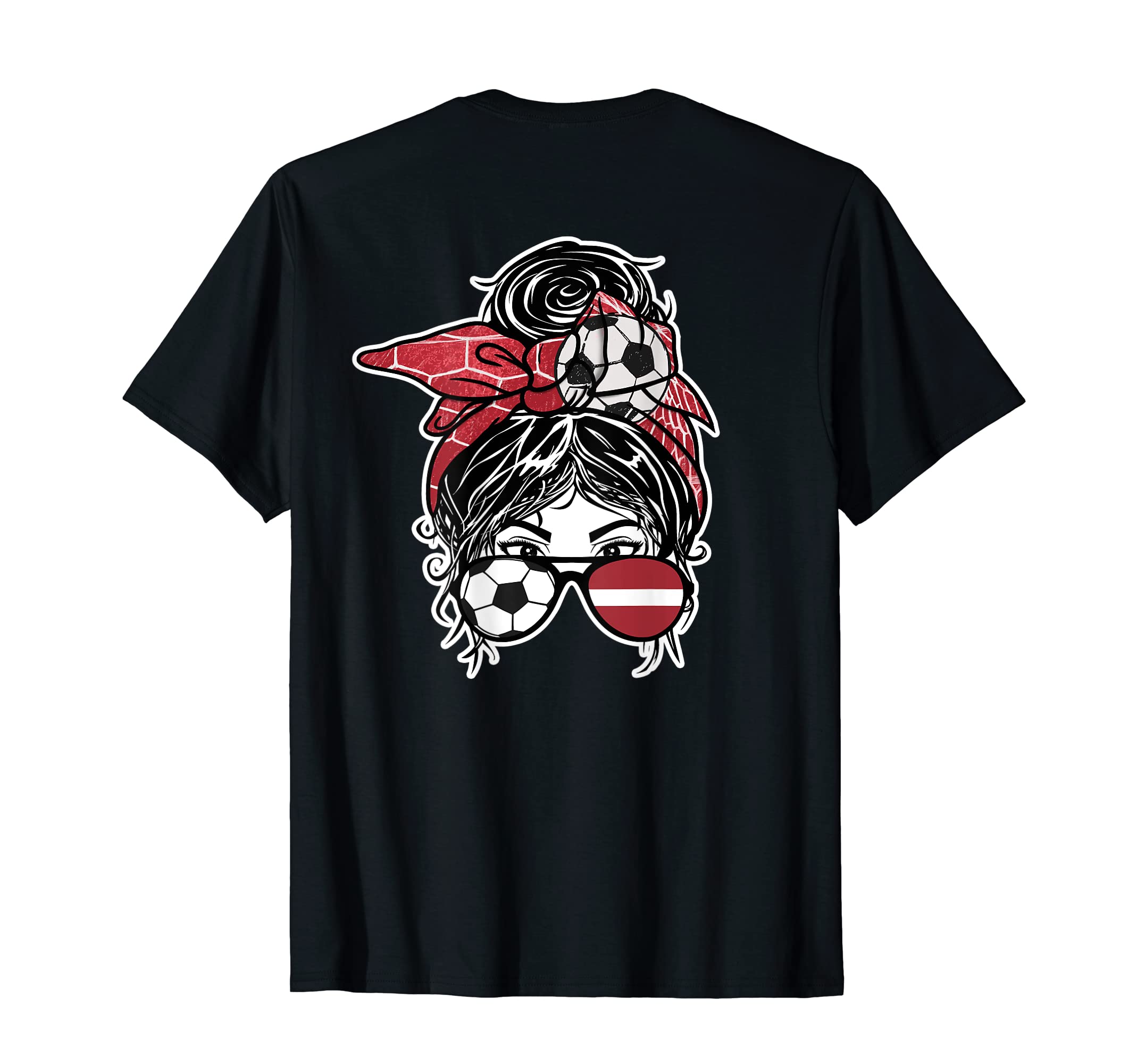 Messy Bun Hair Latvian Soccer Latvia T-Shirt - Unique Graphic for Adults - T-Shirt, Sweatshirt, Hoodie