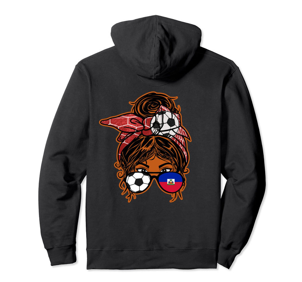 Messy Bun Hair Brown Skin Soccer Haiti Hoodie - Trendy Graphic for Adults - T-Shirt, Sweatshirt, Hoodie