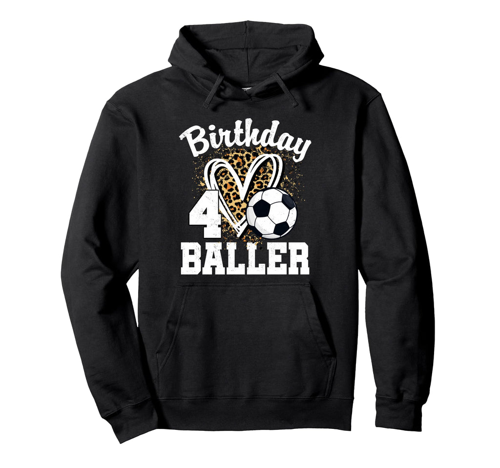 4Th Birthday Soccer Ball Leopard Heart Hoodie - Streetwear Style Men Women - T-Shirt, Sweatshirt, Hoodie
