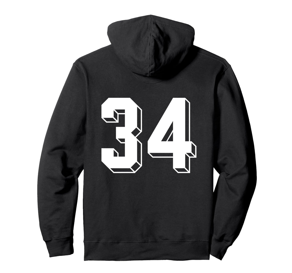 Number 34 Backside 80S 90S Team Jersey Hoodie - Graphic Print Unisex - T-Shirt, Sweatshirt, Hoodie
