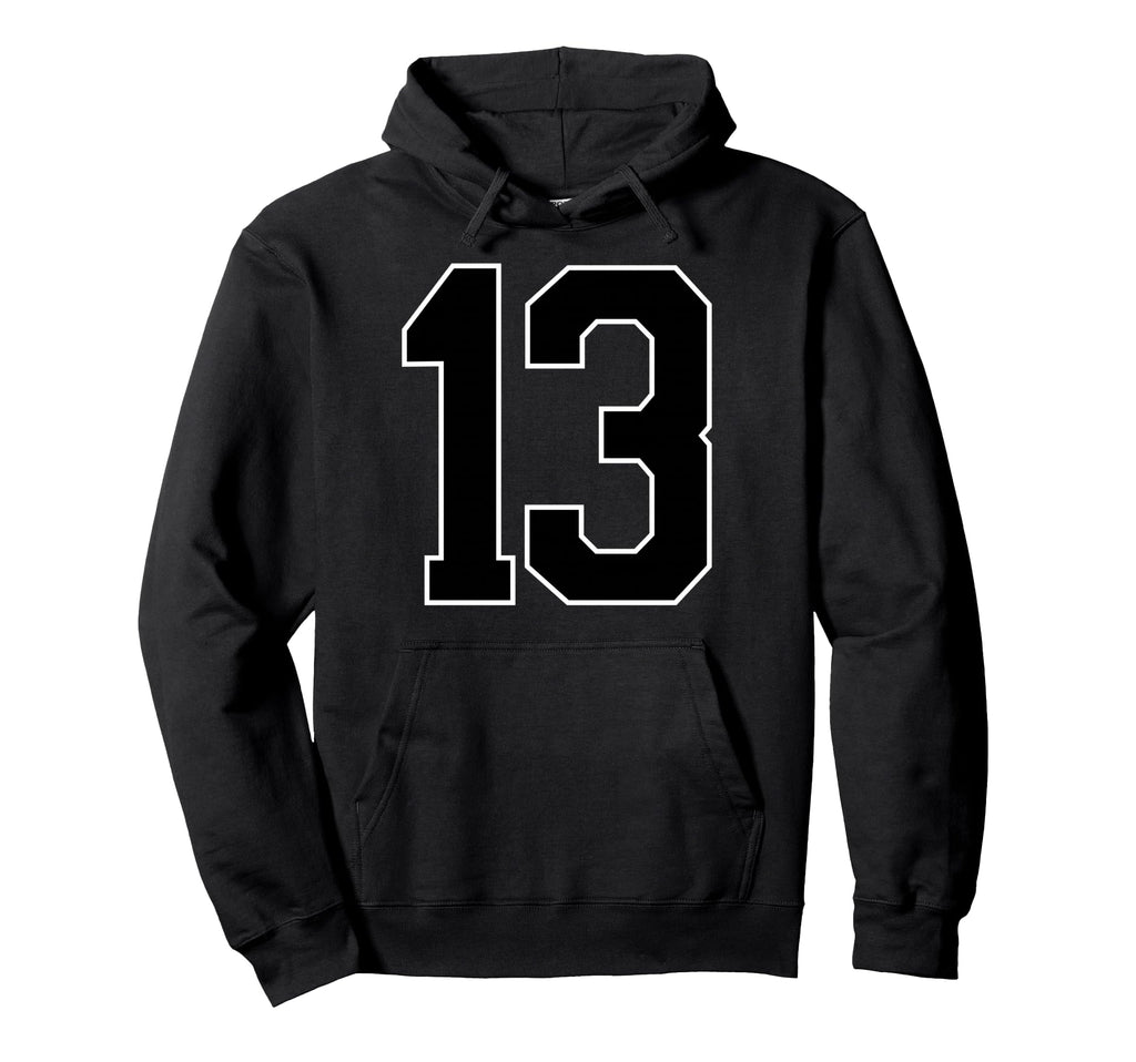Black Sports Team Number 13 Fan Hoodie - Casual Everyday Wear Men Women - T-Shirt, Sweatshirt, Hoodie
