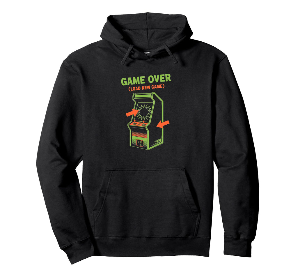 Game Over Load New Game Arcade Gamer Hoodie - Minimalist Print for Adults - T-Shirt, Sweatshirt, Hoodie