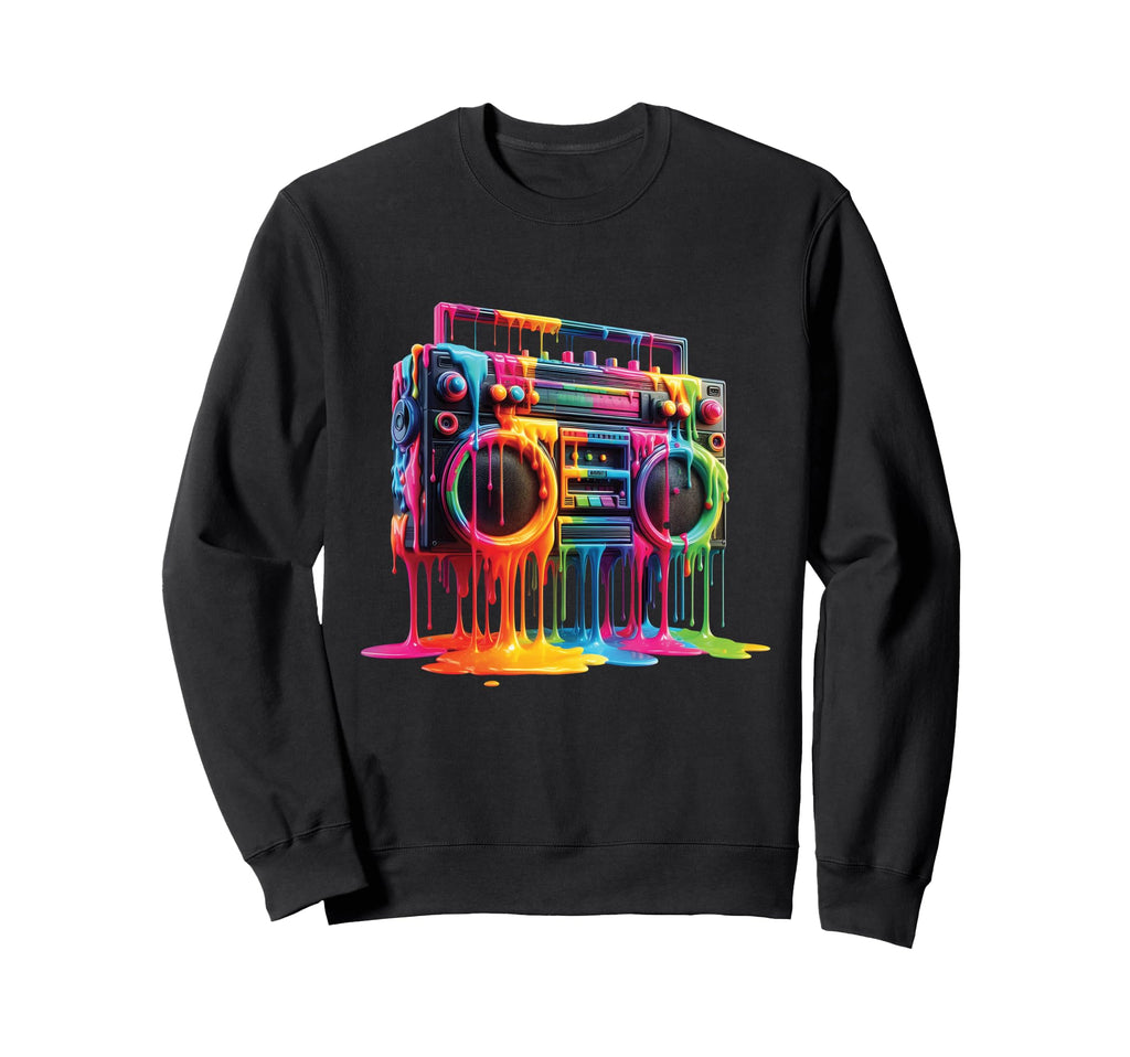Dripping Paint Boombox Old School 80S Sweatshirt - Novelty Apparel Unisex - T-Shirt, Sweatshirt, Hoodie