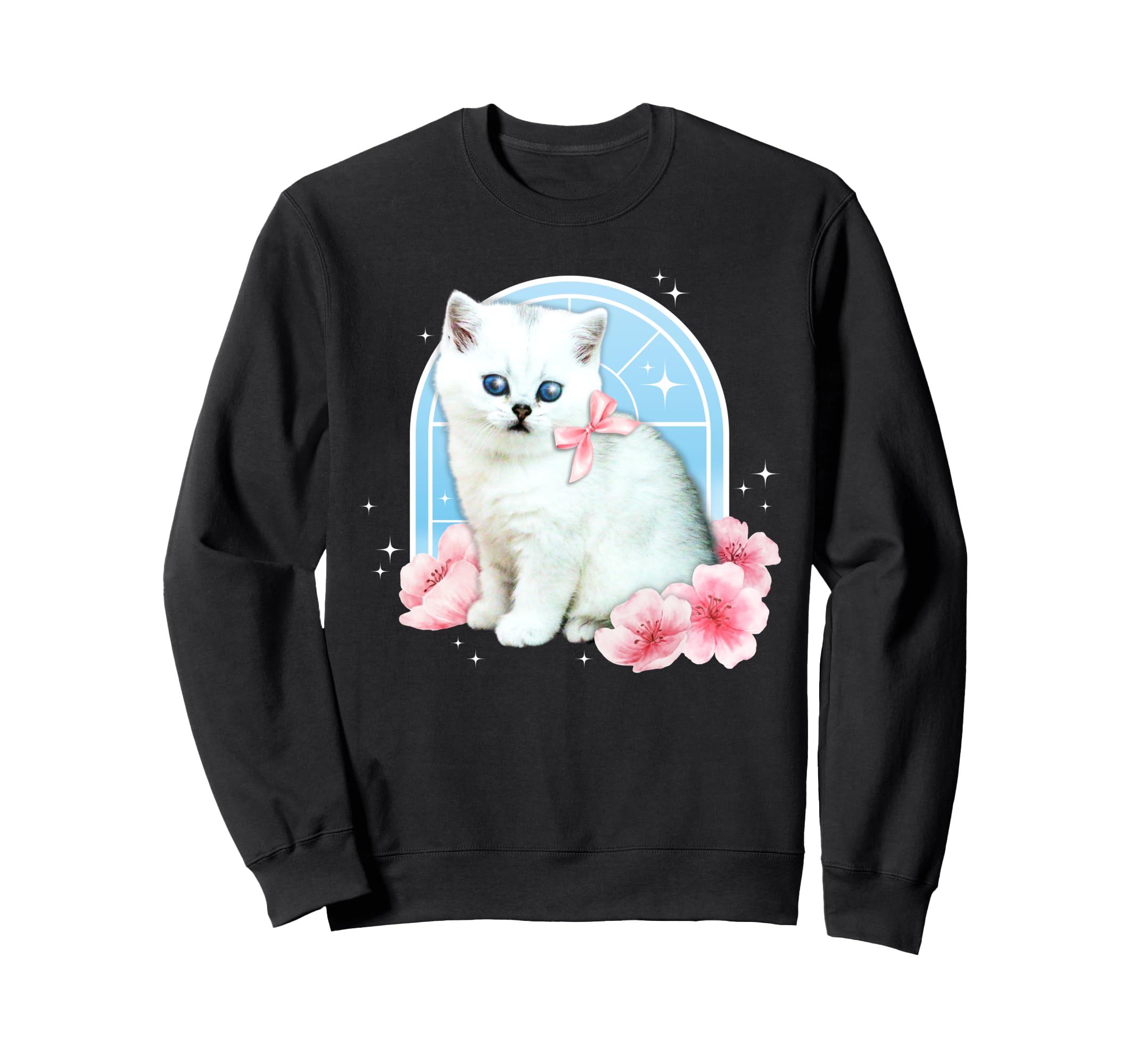 Y2K Aesthetic Cat Flower 90S Sweatshirt - Casual Everyday Wear for Adults - T-Shirt, Sweatshirt, Hoodie