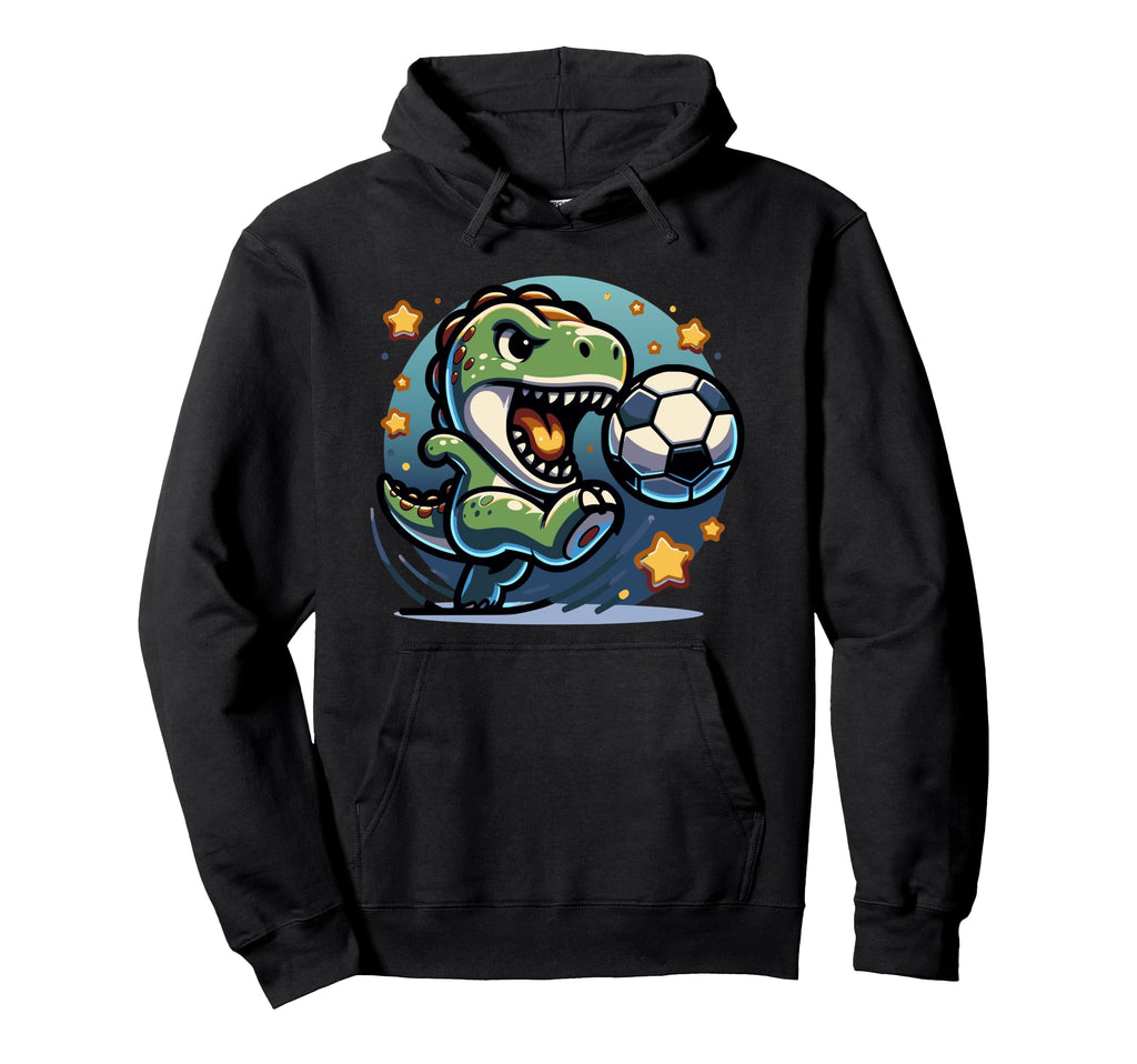 Soccer Player T Rex Dinosaur Kicking Ball Hoodie - Trendy Graphic Unisex - T-Shirt, Sweatshirt, Hoodie