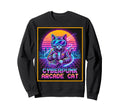 Cyberpunk Arcade Cat Synthwave Sweatshirt - Custom Art Print Men Women - T-Shirt, Sweatshirt, Hoodie