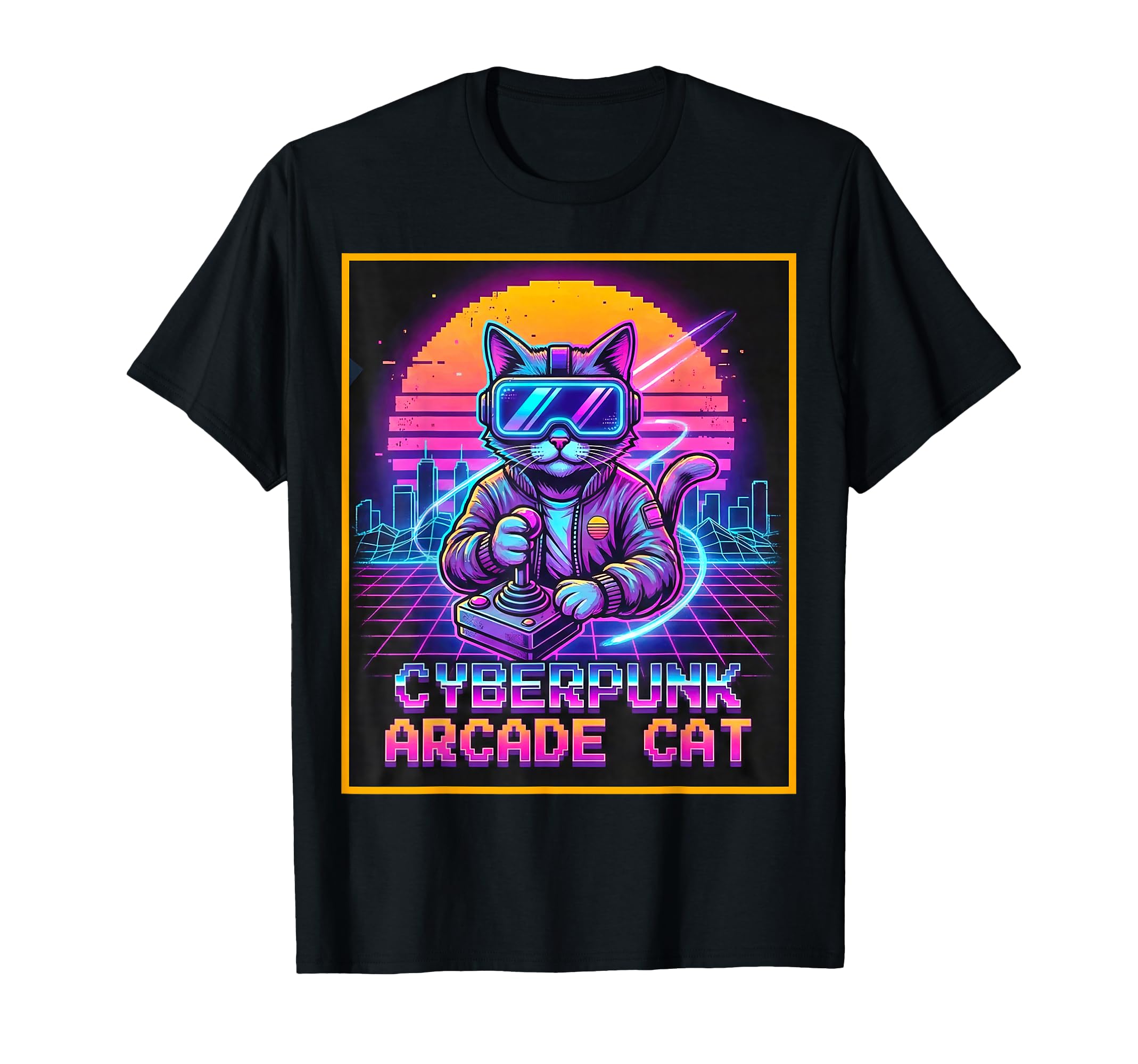Cyberpunk Arcade Cat Synthwave Gamer T-Shirt - Minimalist Print Men Women - T-Shirt, Sweatshirt, Hoodie
