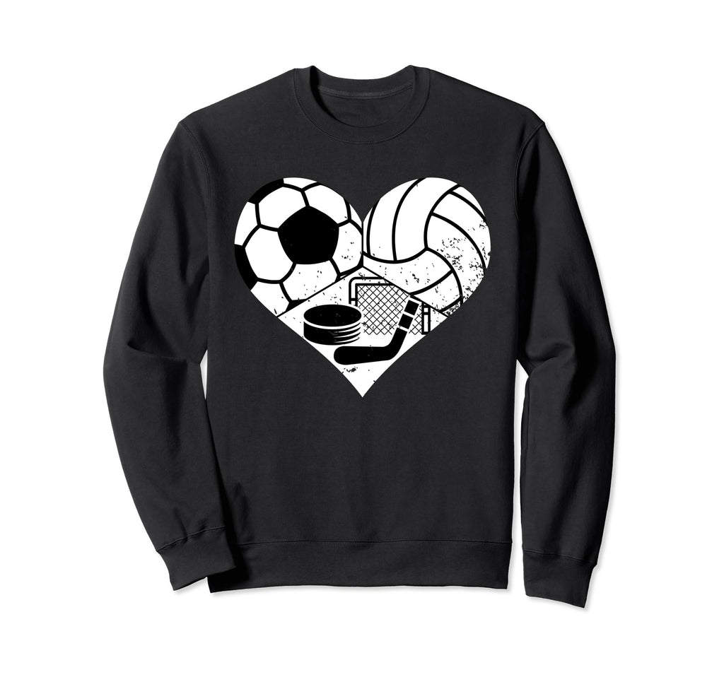 Soccer Volleyball Hockey Heart Funny Sweatshirt - Unique Graphic Unisex - T-Shirt, Sweatshirt, Hoodie