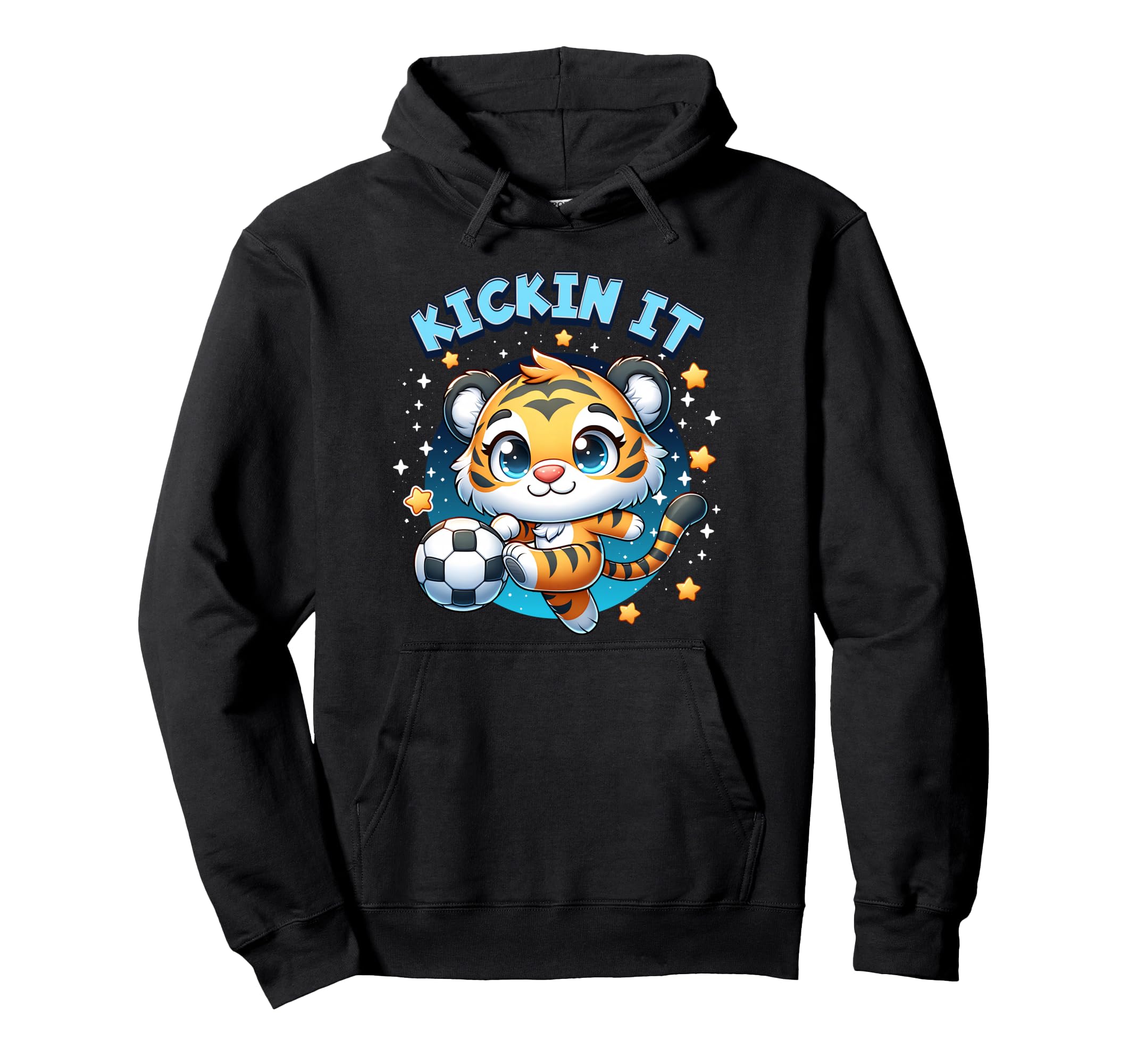 Kickin It Tiger Playing Soccer Hoodie - Fun Novelty Design for Adults - T-Shirt, Sweatshirt, Hoodie