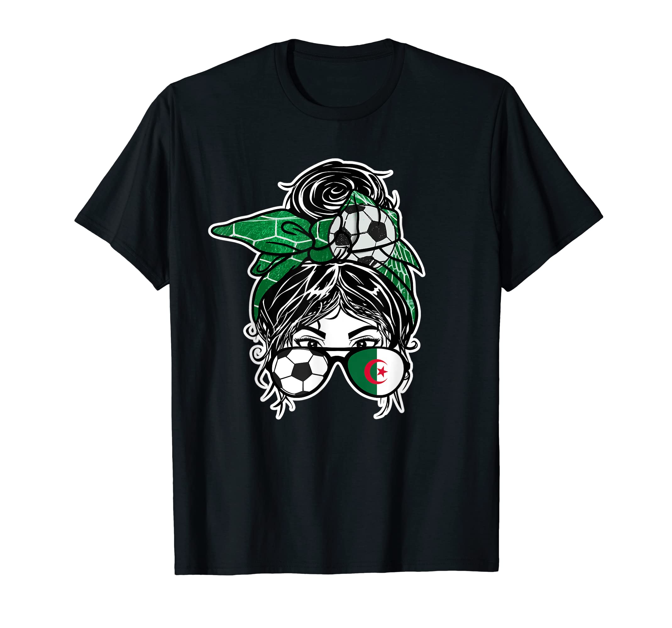 Messy Bun Hair Algerian Soccer Algeria T-Shirt - Trendy Graphic Men Women - T-Shirt, Sweatshirt, Hoodie