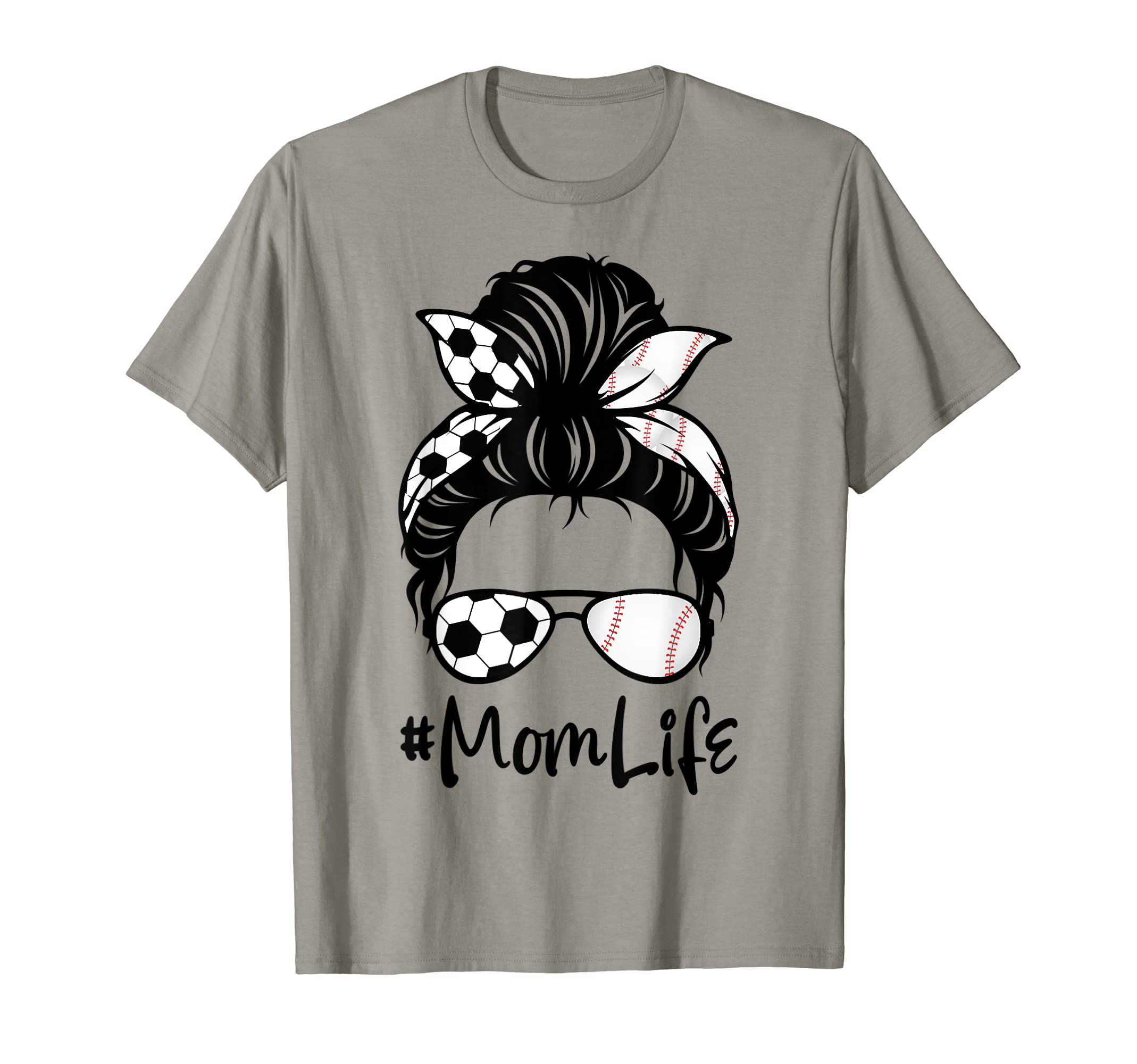 Mom Life Soccer Messy Bun Baseball T-Shirt - Custom Art Print for Adults - T-Shirt, Sweatshirt, Hoodie
