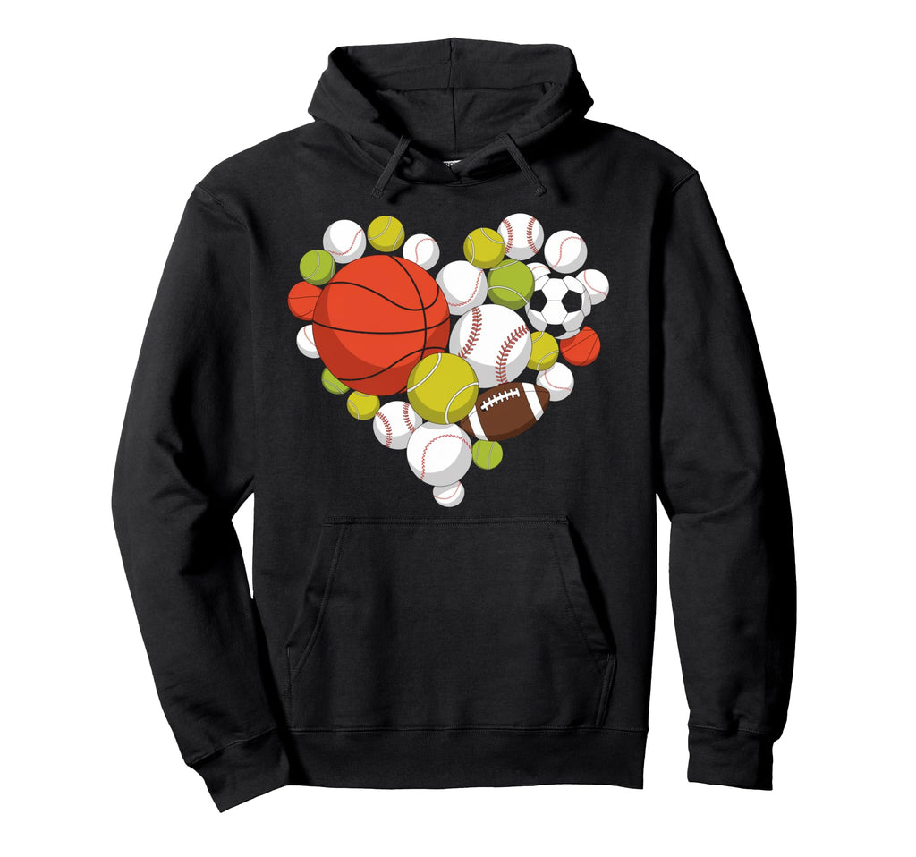 I Love Sports Basketball Football Hoodie - Fun Novelty Design for Adults - T-Shirt, Sweatshirt, Hoodie