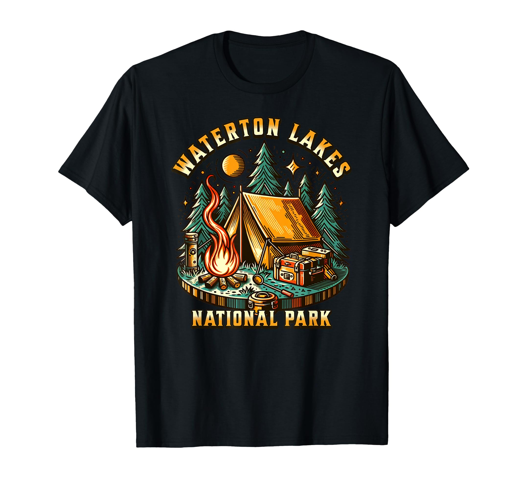 Camping Forest Campfire Waterton Lakes T-Shirt - Aesthetic Graphic Unisex - T-Shirt, Sweatshirt, Hoodie