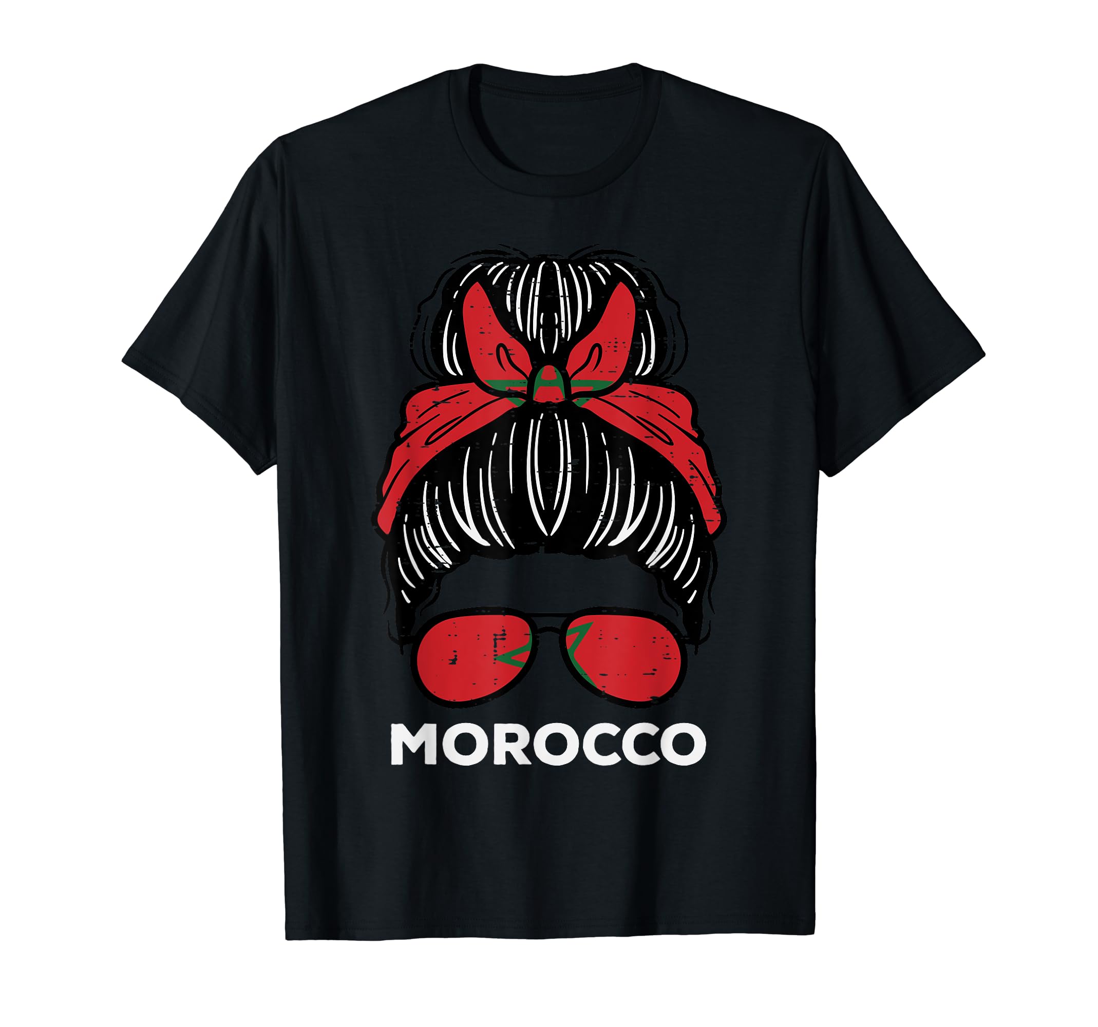 Morocco Flag Moroccan Hairbun T-Shirt - Minimalist Print for Adults - T-Shirt, Sweatshirt, Hoodie