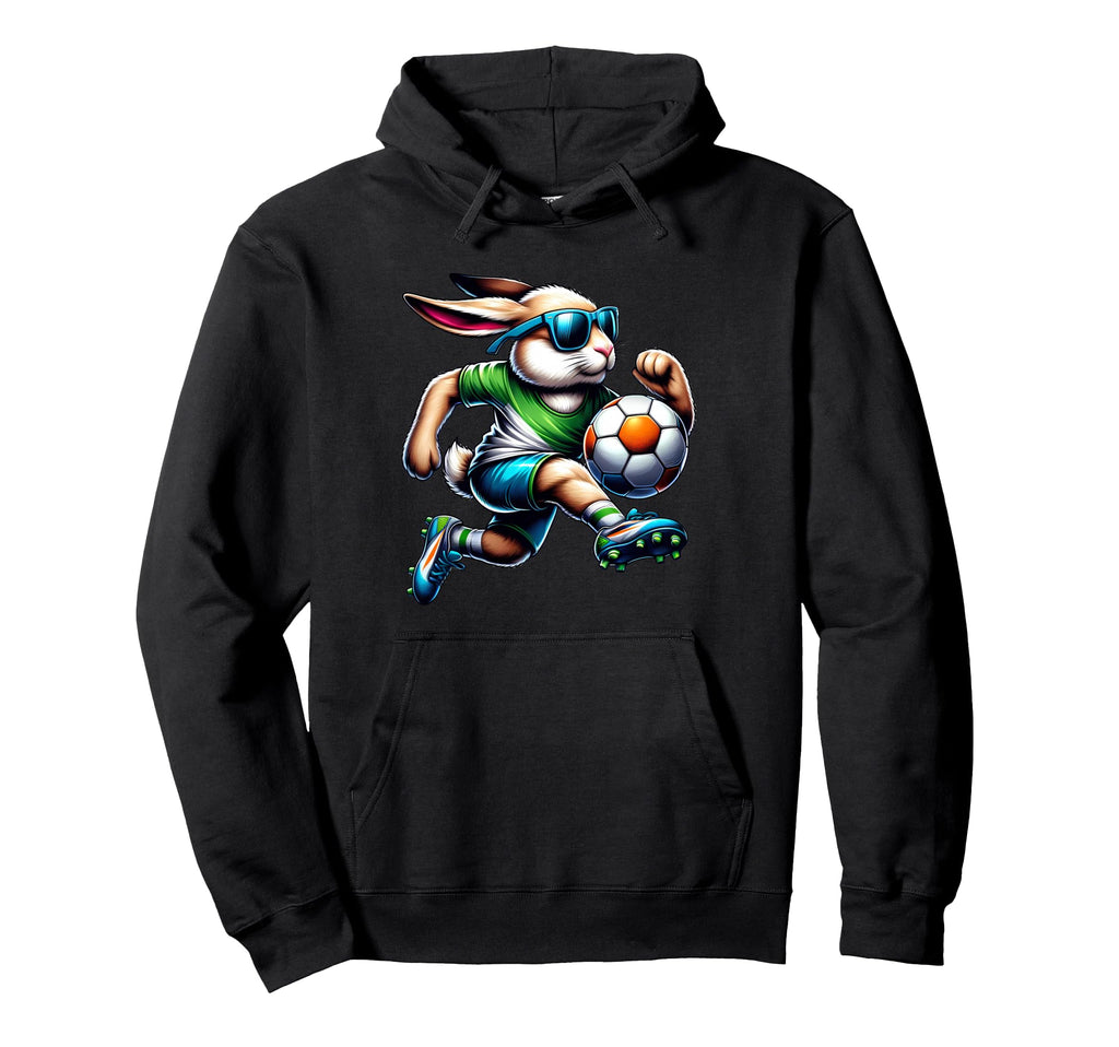 Soccer Player Easter Bunny Rabbit Egg Hoodie - Unique Graphic Men Women - T-Shirt, Sweatshirt, Hoodie