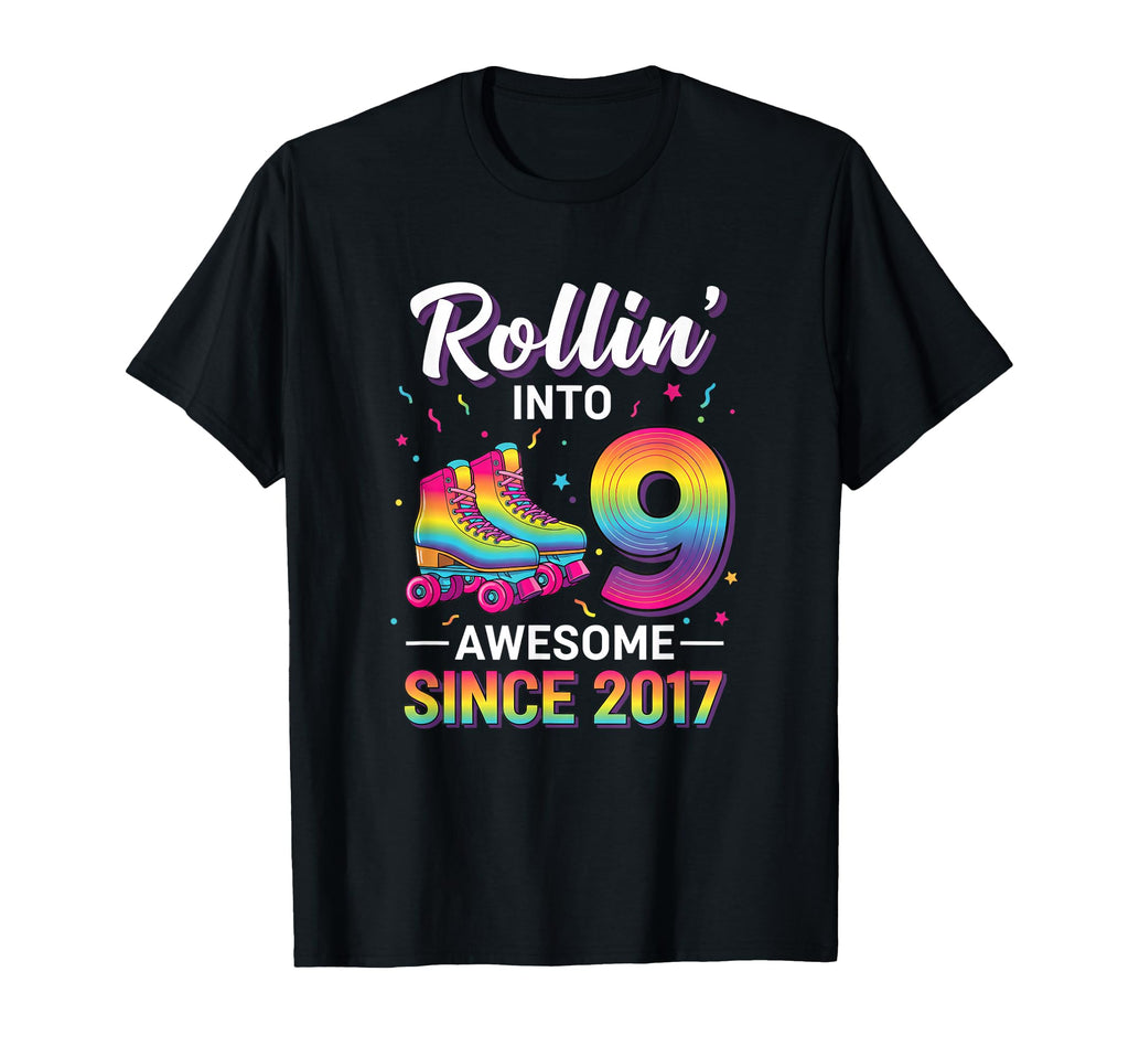 Rollin Into 9 Awesome Since 2017 Birthday T-Shirt - Custom Art Print Unisex - T-Shirt, Sweatshirt, Hoodie