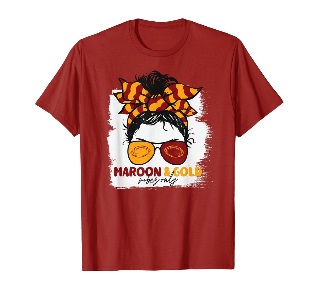 Maroon And Gold Vibes Only Football T-Shirt - Aesthetic Graphic for Adults - T-Shirt, Sweatshirt, Hoodie