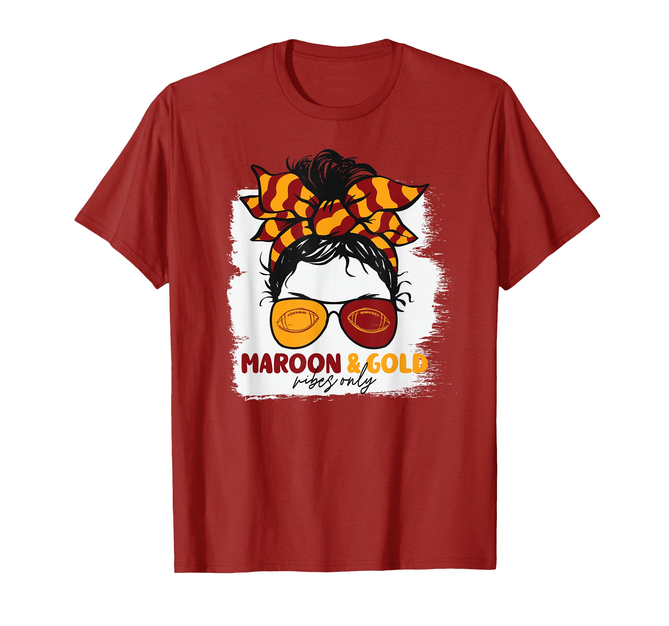 Maroon And Gold Vibes Only Football T-Shirt - Aesthetic Graphic for Adults - T-Shirt, Sweatshirt, Hoodie
