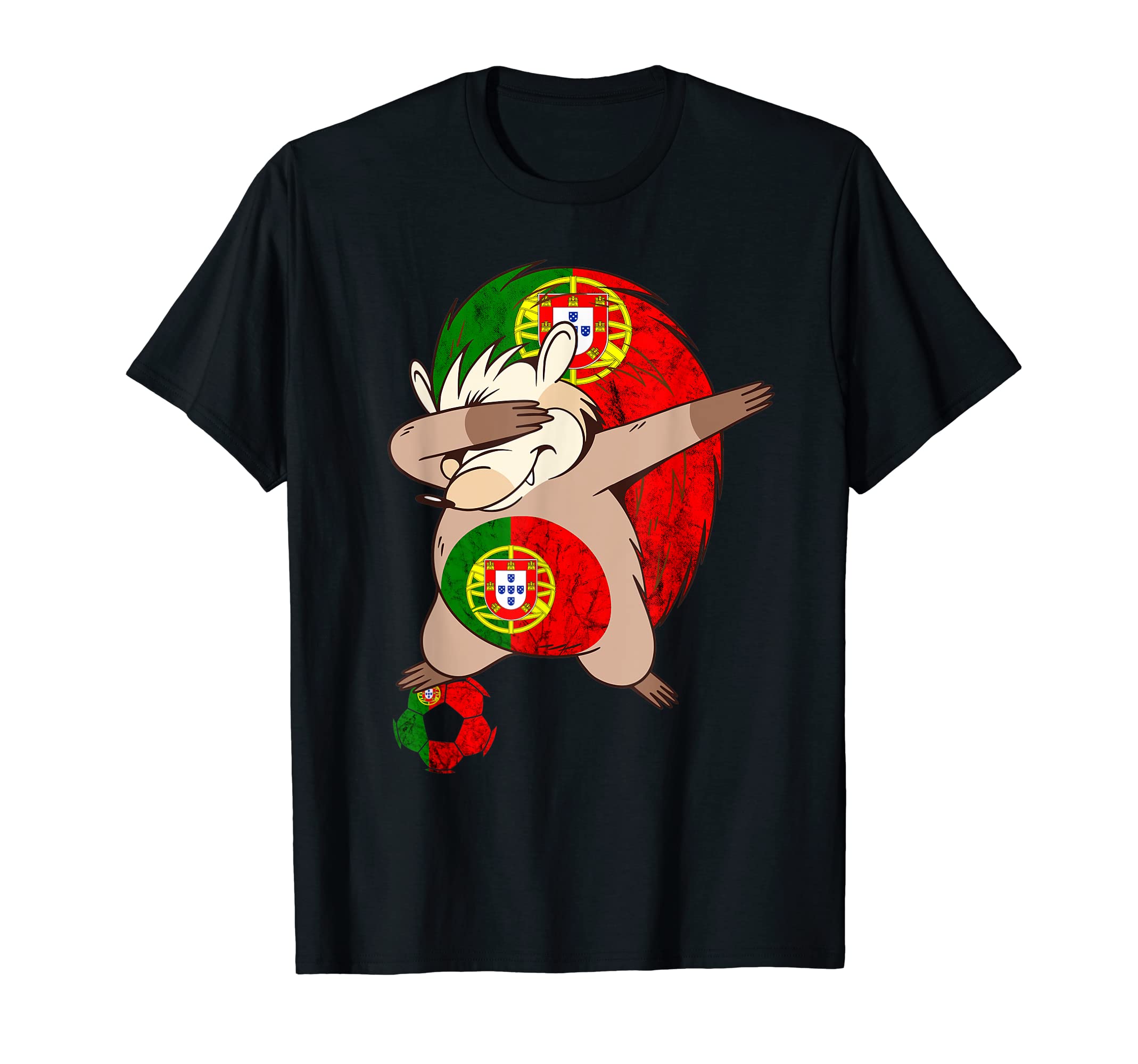 Portugal Flag Dabbing Hedgehog Portugal T-Shirt - Trendy Graphic Unisex - T-Shirt, Sweatshirt, Hoodie