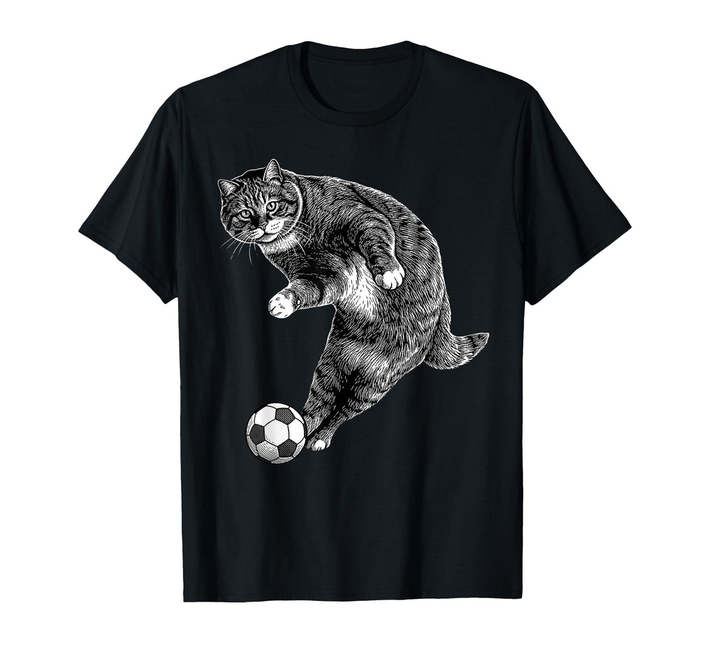 Funny Soccer Cat Playing Football T-Shirt - Custom Art Print Men Women - T-Shirt, Sweatshirt, Hoodie