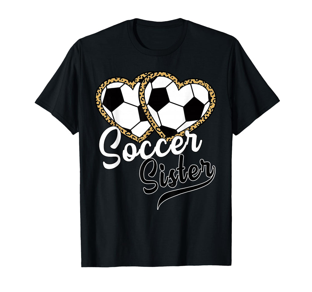 Soccer Sister Leopard Heart Soccer T-Shirt - Graphic Print for Adults - T-Shirt, Sweatshirt, Hoodie
