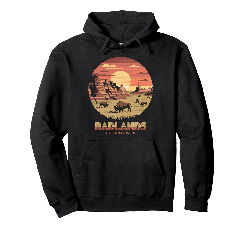 Badlands National Park Bison Sunset Hoodie - Minimalist Print Unisex - T-Shirt, Sweatshirt, Hoodie