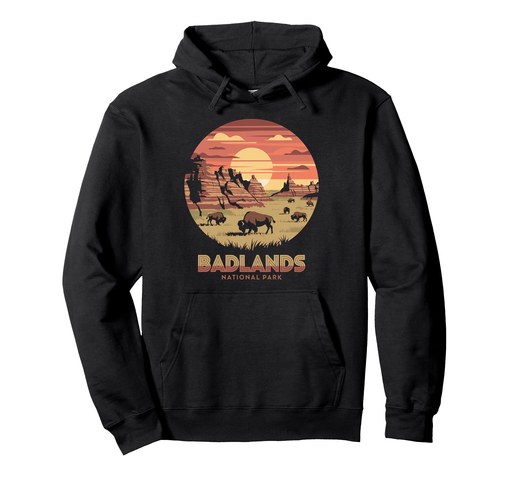 Badlands National Park Bison Sunset Hoodie - Minimalist Print Unisex - T-Shirt, Sweatshirt, Hoodie