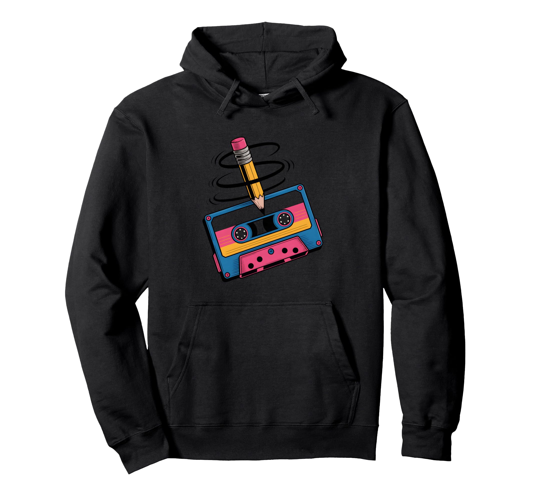 Mixtape Cassette Pencil Hoodie - Fun Novelty Design for Adults - T-Shirt, Sweatshirt, Hoodie
