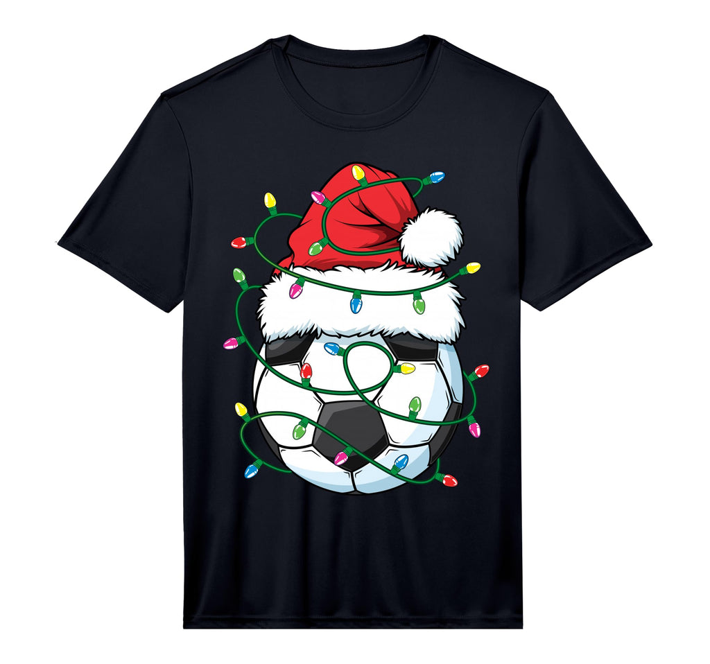 Funny Soccer Ball Santa Hat Lights T-Shirt - Fun Novelty Design Men Women - T-Shirt, Sweatshirt, Hoodie