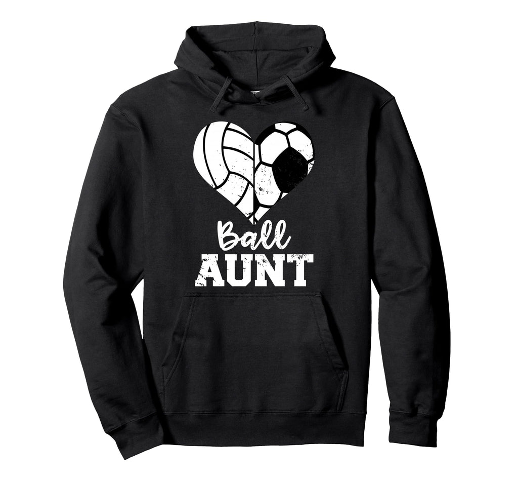 Ball Aunt Heart Funny Soccer Volleyball Aunt Hoodie - Graphic Print Unisex - T-Shirt, Sweatshirt, Hoodie