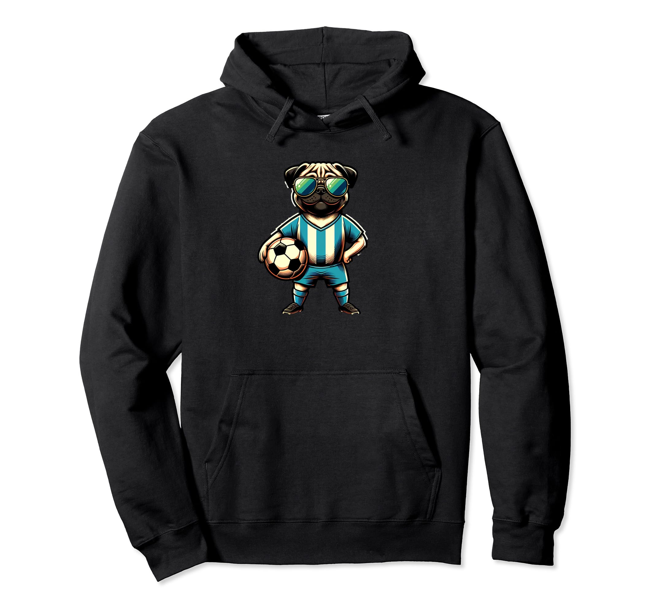 Pug Dog Soccer Player Ball Champion Fan Hoodie - Custom Art Print Unisex - T-Shirt, Sweatshirt, Hoodie