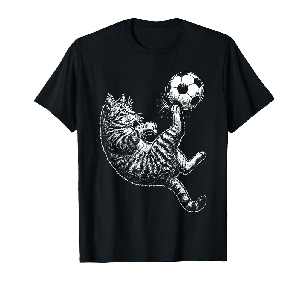 Funny Soccer Cat Kicking Ball T-Shirt - Fun Novelty Design Men Women - T-Shirt, Sweatshirt, Hoodie