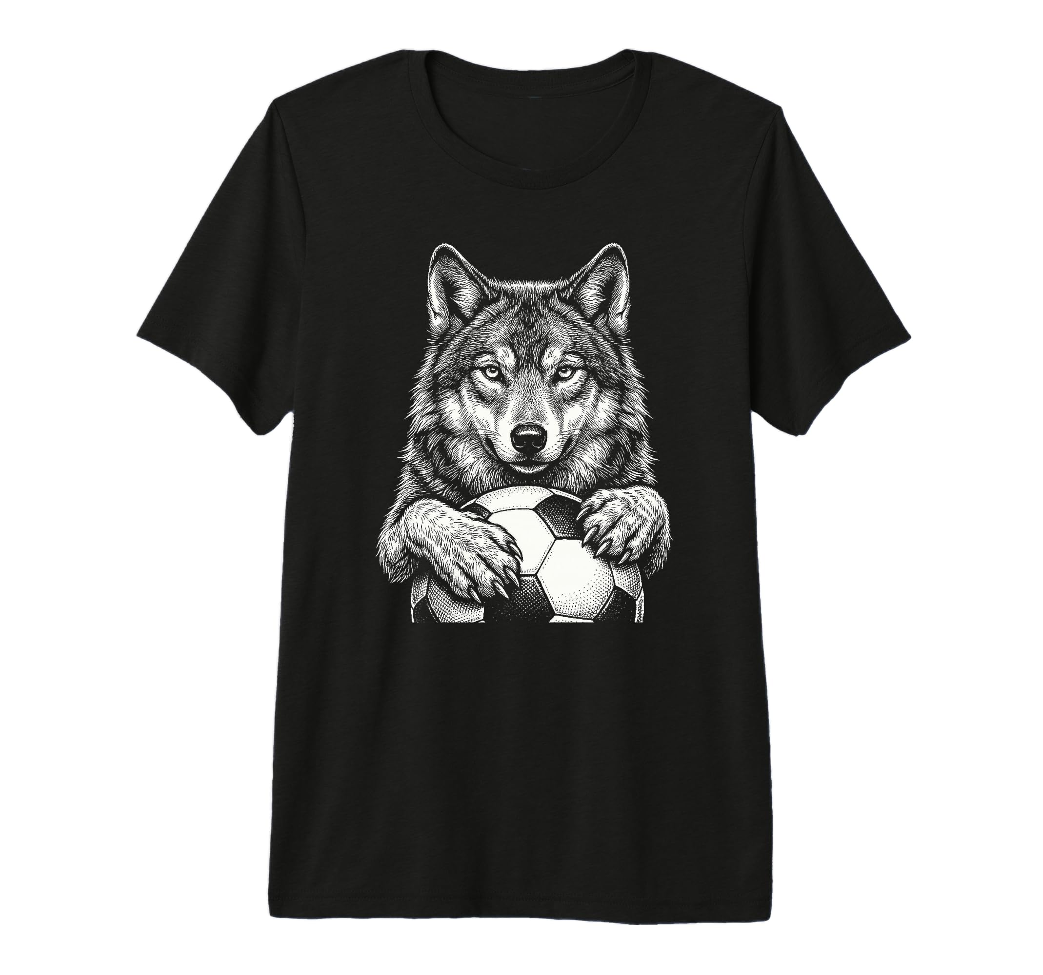 Black White Wolf Holding Ball Nature T-Shirt - Casual Everyday Wear Unisex - T-Shirt, Sweatshirt, Hoodie