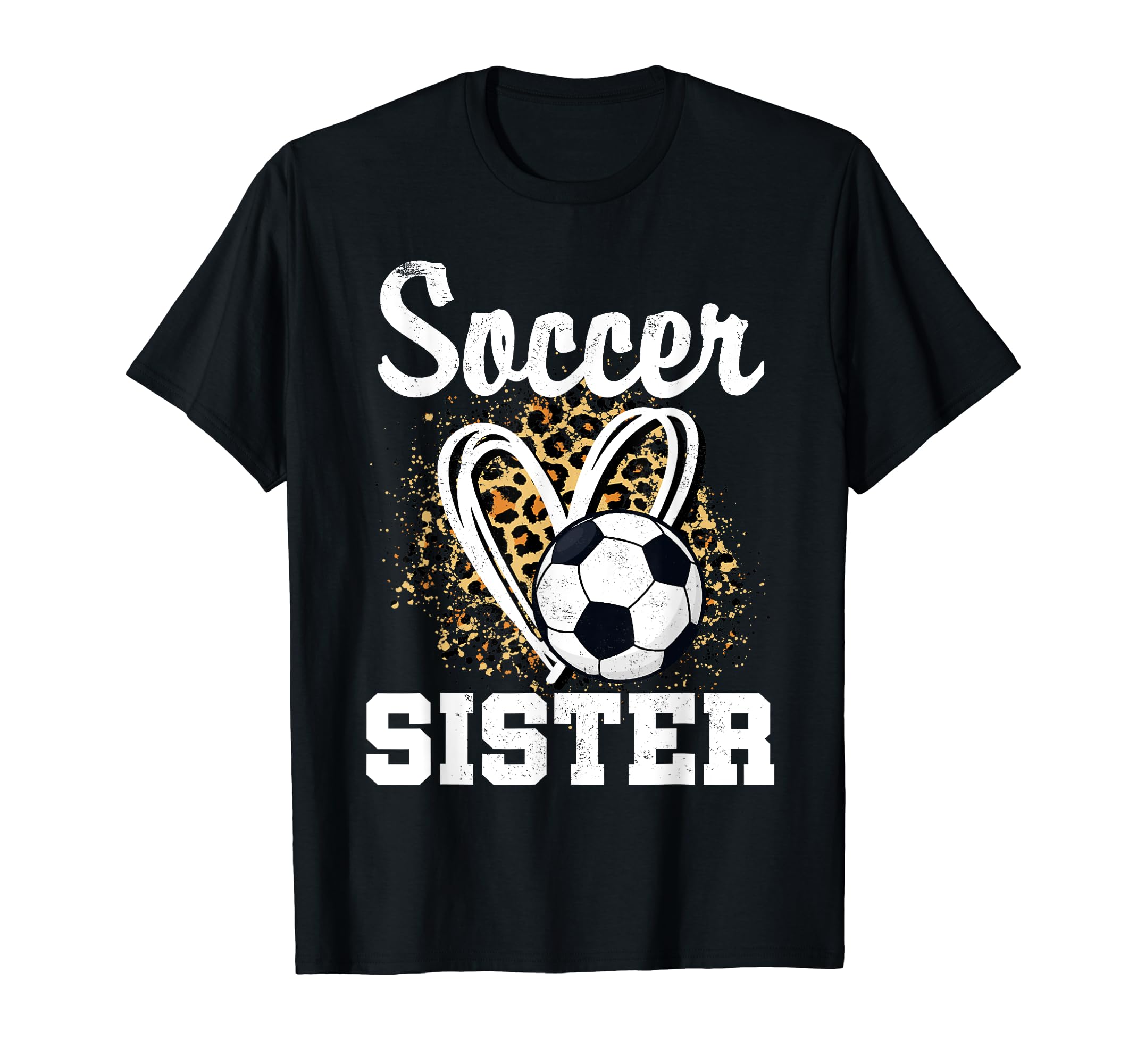 Soccer Sister Leopard Heart Matching T-Shirt - Custom Art Print for Adults - T-Shirt, Sweatshirt, Hoodie
