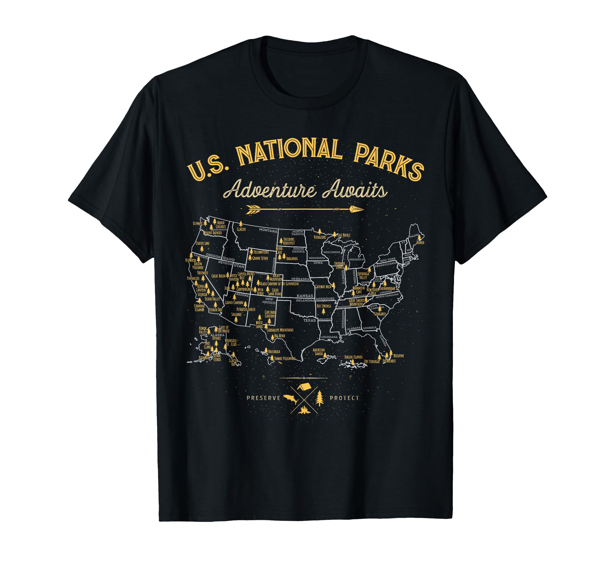 63 National Parks Map Us Park Camping T-Shirt - Unique Graphic Unisex - T-Shirt, Sweatshirt, Hoodie