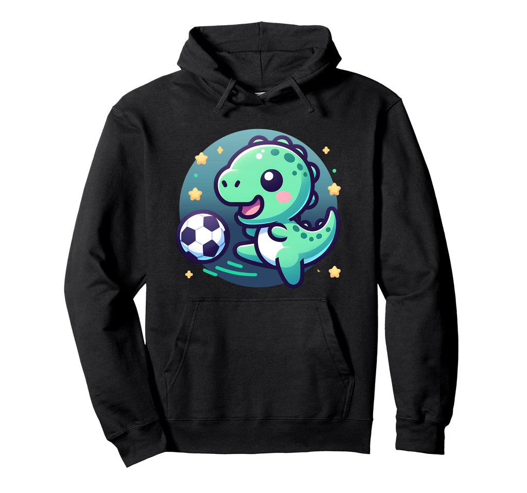 Soccer Player T Rex Dinosaur Kicking Ball Hoodie - Unique Graphic Men Women - T-Shirt, Sweatshirt, Hoodie